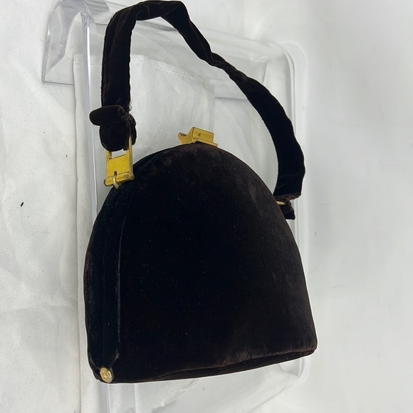 Brown Velvet Vintage Structured Handbag - Picture 1 of 15